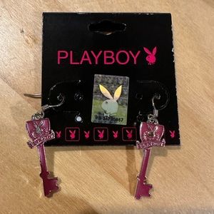 Authentic Playboy Bunny Pink Mansion Key Earrings Brand New w/ Hologram RARE